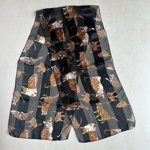 vintage Accessories - Vintage Orange Cat Novelty Print Scarf